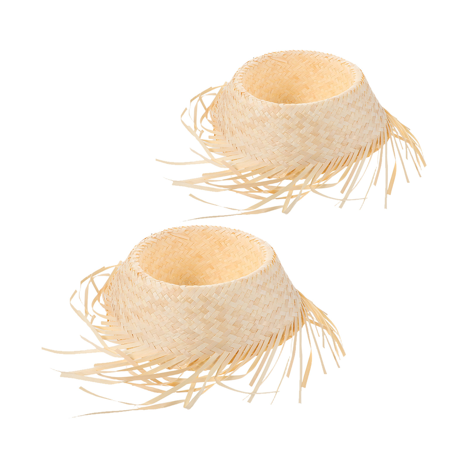 Hat Floppy Wide - หมวกสานฮาวายทรงรังไก่ 2 ชิ้น ปีกกว้างป้องกันแสงแดด อุปกรณ์ประกอบฉากงานปาร์ตี้ งานแต่งงานริมชายหาด