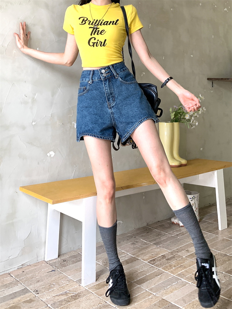 กางเกงยีนส์ขาสั้นสีน้ำเงินสำหร - Shorts Denim Frayed บทวิจารณ์และราคา