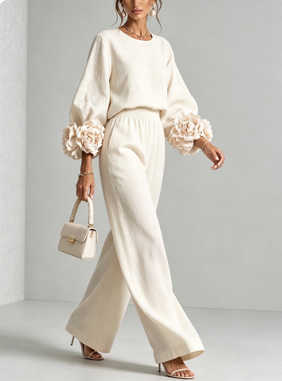 ชุดผ้าลินินผู้หญิง 2 ชิ้น เสื้ - Linen Pant Wide บทวิจารณ์และราคา